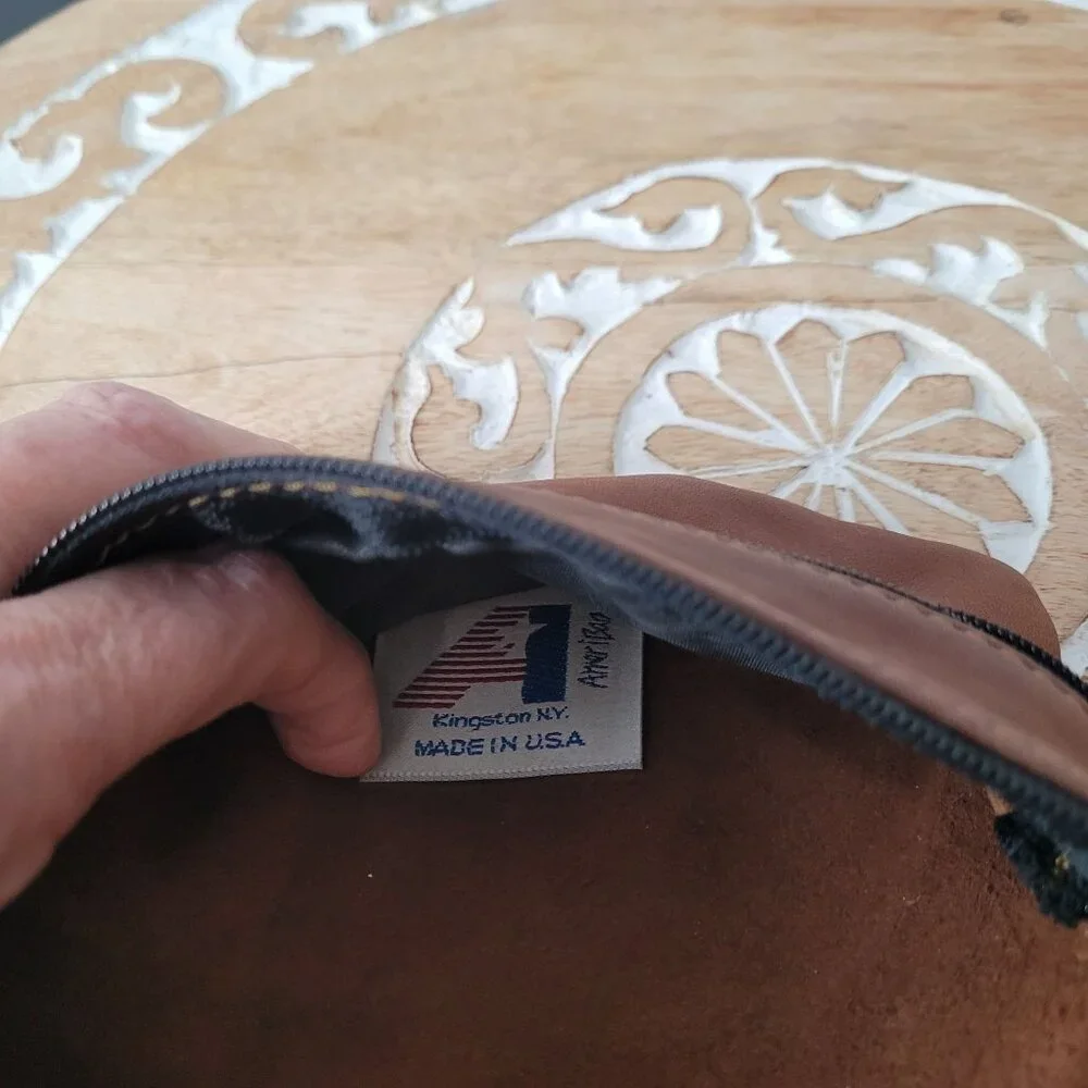 AmeriBag Vintage Brown Leather Fanny Pack Adj Black Strap & Dual Zipper Compartm - Picture 5 of 10